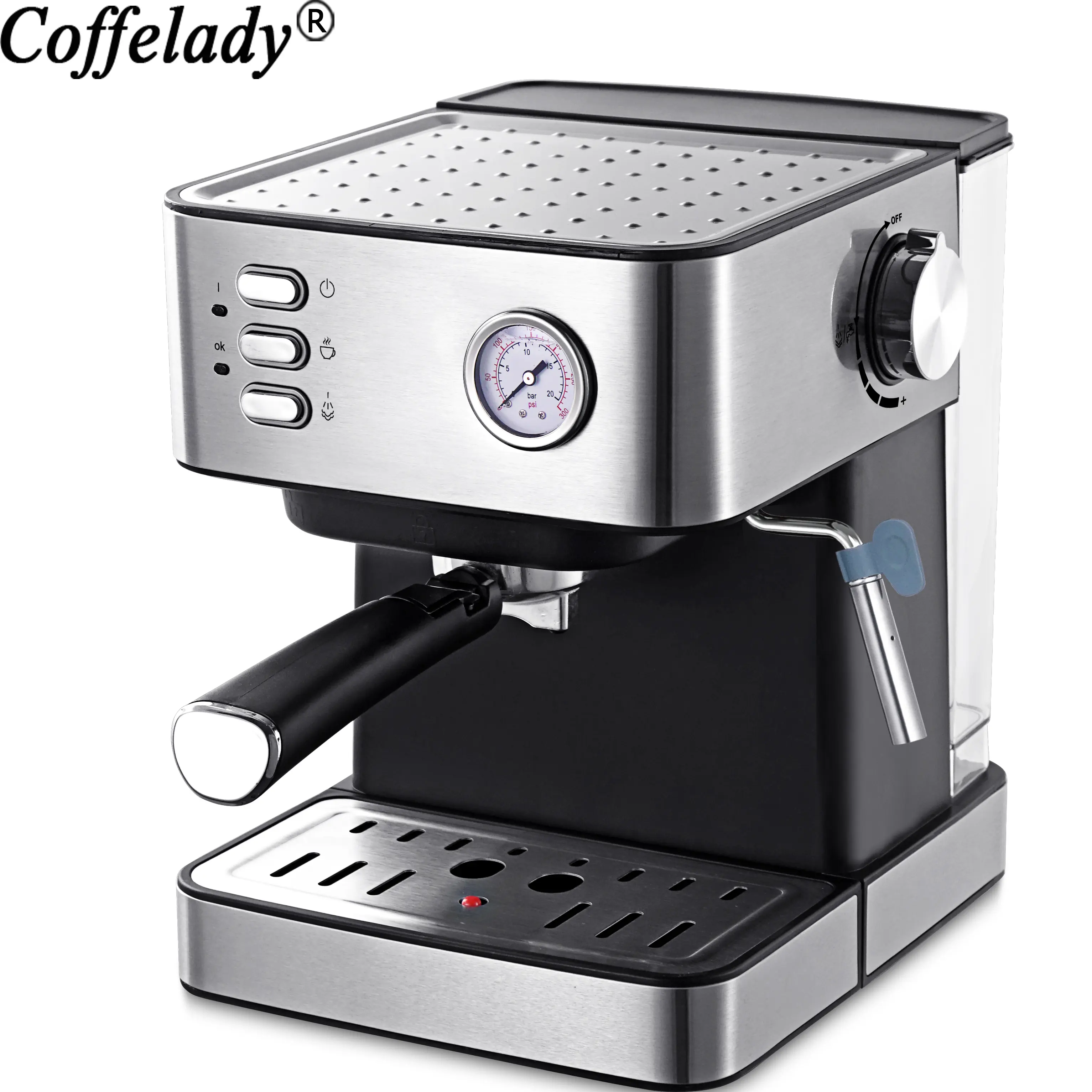 15 Bar Cappuccino Koffiemachine Met 1.6l Afneembare Transparante Watertank Met Drukmeter Display