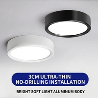 Plafonnier LED ultra-plat à montage en surface, sans découpe, en aluminium, éclairage moderne pour maison et bureau, boîtier noir et blanc