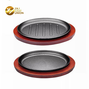 Рождественская круглая овальная тарелка 3, чугунная тарелка Fajita с деревянным подносом - Product Image 1