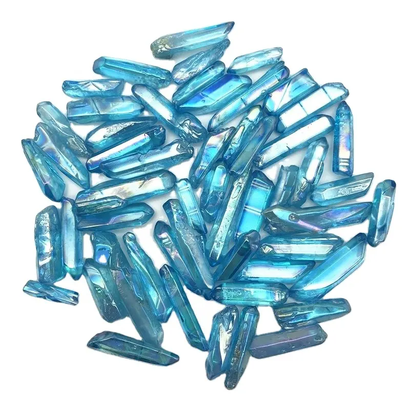 Wholesale Bulk Natural Spirit Crystals Points Coated Blue Angel Aqua Aura Quartz Point