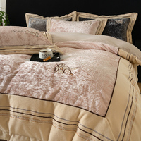 Parure de lit de luxe en velours cristal foncé, broderie, housse de couette douce et chaude, drap et taies d'oreiller, 4 pièces, textile de maison