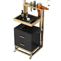 Barbier directionnel acier or boutique Luxe inoxydable plaqué avec roues métal salon barbier chariot