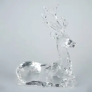 Luxury Christmas Reindeer And Elk Statue Carved Acrylic Dining Table Decoration Handmade Plastic Deer Art Crafts Gift