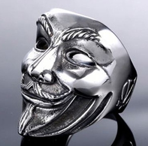 Bague en argent <span class=keywords><strong>V</strong></span> pour <span class=keywords><strong>Vendetta</strong></span> Clown, nouvelle mode, bague en acier inoxydable pour homme - Product Image 2