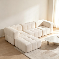 Canapé modulaire en tissu bouclé avec éponge haute densité, emballé sous vide, canapé sectionnel combinable pour petit appartement crème