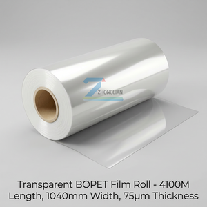 Pellicola BOPET Trasparente 75μm, 1040mm, Comunemente Usata per Etichette (dopo Rivestimento Fotografico o Metallizzazione), Stampa Composita - Product Image 1