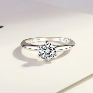 银925原装铂1ct Moissanite戒指灿烂切割VVS1钻石测试过去圆形宝石戒指为女性礼物