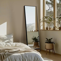 Modern Black Aluminum Frame Full-Length Wall-Mounted Mirror with Illuminated Touch Control for Bathroom and Bedroom