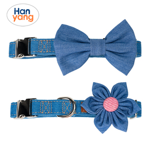 HanYang-Conjunto de Correa y Collar Jean Personalizado con Pajarita de Flores, Collar Floral Ajustable con Hebilla de Metal <span class=keywords><strong>para</strong></span> Perro Femenino - Product Image 4