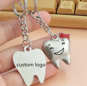 custom engraved logo Cartoon Teeth Keychain Dentist Decoration key tag,Tooth Model Shape Dental Clinic keychain wedding gift