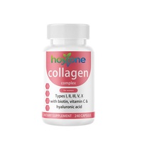 Capsules de collagène complexe multi-sources (types I et X) avec biotine, vitamine C et acide hyaluronique pour femmes adultes, sans gluten, marque privée OEM, pour la beauté