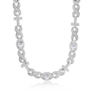 Collar con colgante de crucifijo de moissanita VVS chapado en oro de 18 quilates y plata 925, engastado en bisel, estilo Hip Hop Iced Out, cadena cubana, pasa la prueba del diamante. - Product Image 1