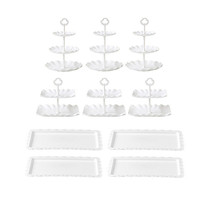 Ensemble de 10 plateaux à gâteaux et fruits blancs, support à dessert en plastique à trois étages pour la maison, les mariages et les fêtes