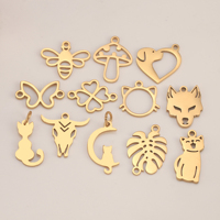 Mignon Animal Connecteur Pendentifs En Acier Inoxydable Trèfle Loup Abeille Amour Chien Lune Chat Charmes Personnalisable Collier Boucles D'oreilles Faire