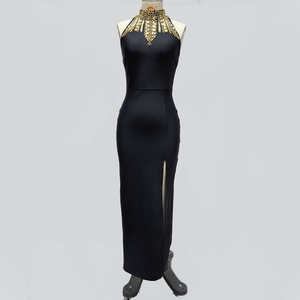 <span class=keywords><strong>C3750</strong></span> Migugarment Nouvelle robe bandage de luxe de créateur Robe de soirée club de soirée dos nu avec broderie en strass dorés longueur de plancher - Product Image 3