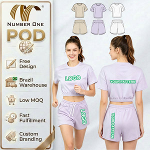 Completo Sportivo da Donna Due Pezzi: Top Corto Arricciato con Orlo Elastico e Pantaloncini da Corsa con Coulisse - <span class=keywords><strong>Abbigliamento</strong></span> Sportivo Femminile per Palestra e Fitness POD - Product Image 1