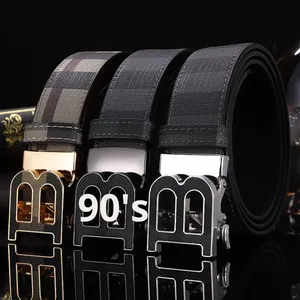 Nouvelle <span class=keywords><strong>ceinture</strong></span> pour homme de la marque <span class=keywords><strong>B</strong></span> en cuir de vachette de première qualité avec boucle en alliage gaufré, polyvalente et tendance pour les jeunes - Product Image 3
