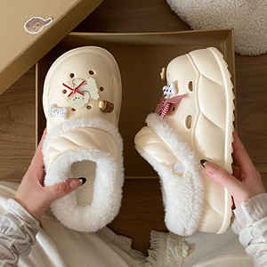 Fleece Toe Half-slipper for Women's Outerwear 2025 New Spring Autumn Winter Thick-<b>soled</b> Double-layer Wool Cotton Warm Outdoor - Product Image 3