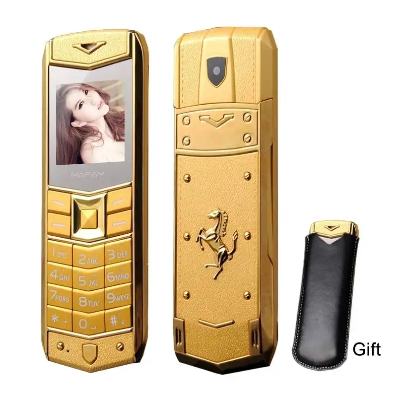 Sıcak satış toptan A8 iş Bar telefon Metal lüks deri moda tuş takımı cep telefonu MP3 kamera BT Mini cep telefonu