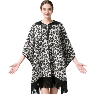 <b>Women</b> Maillard Style Leopard <b>cloak</b> with Tassel Vintage Zebra Open Front Shawl Casual Batwing Cape for Show Friend Gathering - Product Image 4