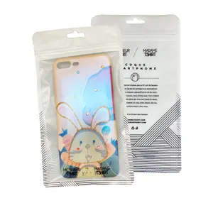 Low MOQ 500 packaging plastic cell phone cases bags with zipper euro hole