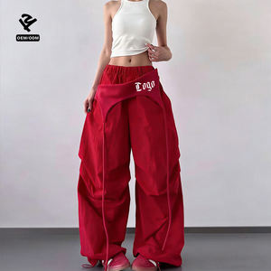 Pantalones Casuales de Verano para <span class=keywords><strong>Mujer</strong></span>, de Cintura Alta, Plisados, con Frente Plano, Bordado, Cintura Elástica, Diseño Holgado de Pierna Ancha, Pantalones Deportivos - Product Image 1