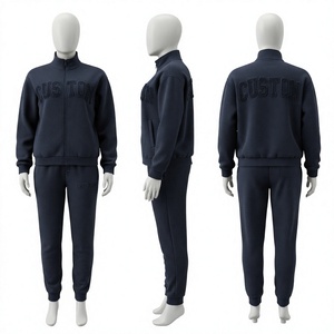 Custom Design Tracksuit <b>Full</b> <b>Zip</b> <b>Hoodie</b> Jogger Pants 100% Cotton Breathable Casual Autumn Stand Collar Embossed Letter Pattern - Product Image 1