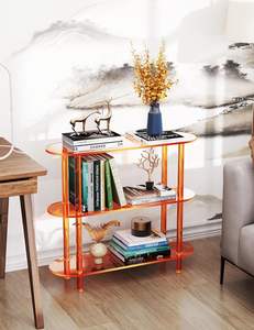 Libreria in Acrilico Traslucido Arancione, Scaffale Angolare Autoportante per Soggiorno, Camera da Letto e Bagno - Product Image 1