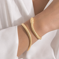 Ensemble de bagues et bracelets ajustables en forme de serpent doré, style exagéré et haut de gamme, pour femme
