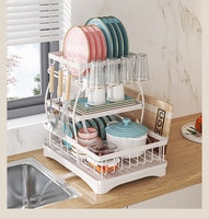 Égouttoir à vaisselle multifonctionnel à 3 niveaux détachable avec porte-gobelets et crochets latéraux pour l'organisation du comptoir de cuisine