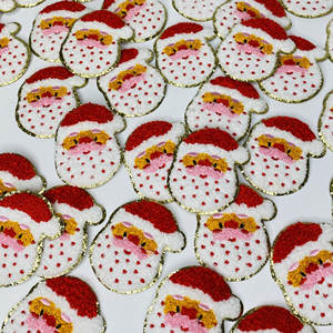 Patchs personnalisés en chenille brillants de Noël avec des paillettes, motif Père Noël, petite taille, en sergé - Product Image 3