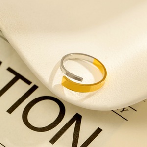 yunnique Stainless Steel <b>Ring</b> Two-Tone Gold Plated Open Design Women's Fashion Jewelry Geometric Shape Gift - Product Image 1