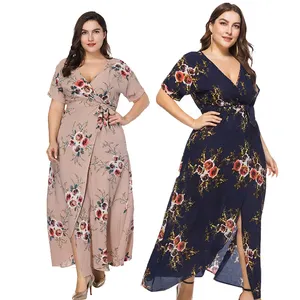 Wholesale Plus Size Summer Dresses Floral Casual Maxi Long Dresses Women Plus Size Chiffon Dresses For Fat Women