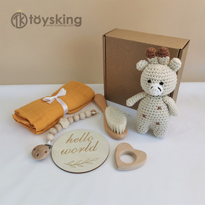 Set de Clip para Chupón con Cuentas para la Dentición, con Peluche de Ciervo Tejido a Crochet, Cuentas de Madera Masticables y <span class=keywords><strong>Mordedor</strong></span> de Silicona, Set de Regalo para Recién Nacidos - Product Image 3