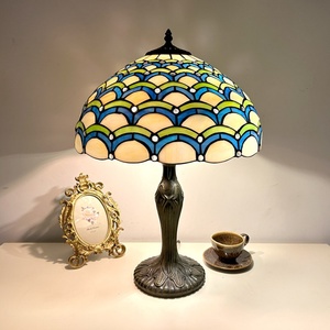 Longhuijing Mediterranean Eco-Friendly Stained Glass E26 Dome Lampshade Table Lamp 16" Wide Shade AC Powered LED Simple Flexible - Product Image 4