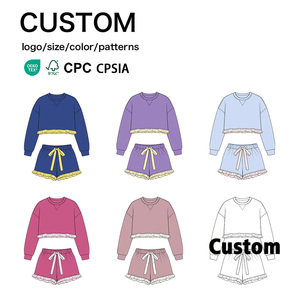 Conjunto de Sudadera de Dos Piezas Personalizado para Niños, Top de Cuello Redondo, Pantalones Cortos con Cordón, Ropa Casual, Proveedor de Fábrica - Product Image 1
