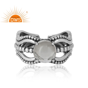 Prong Set <b>Crystal</b> Quartz Gemstone Sterling Silver Adjustable Oxidized <b>Ring</b> Jewelry Manufacturer Classic Collection - Product Image 2