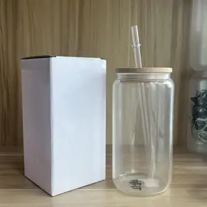 2024 Transparent Clear Frosted Glass Cup Jar Sublimation Tumbler With Lid And Straw