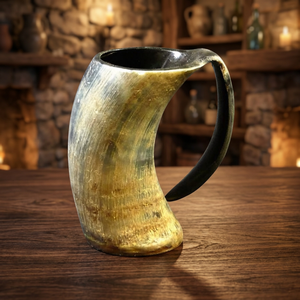 Taza de Cerveza/Vino de Cuerno de Buey Estilo Americano Antiguo, Grabado, Ecológica y Ligera, B.S INTERNATIONAL BI-0178 - Product Image 1