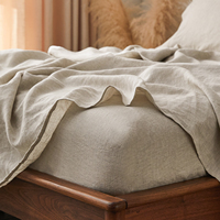 Parure de lit en lin et chanvre en gros, taille king, draps ajustés et plats, lin français, sauge, 100% lin européen