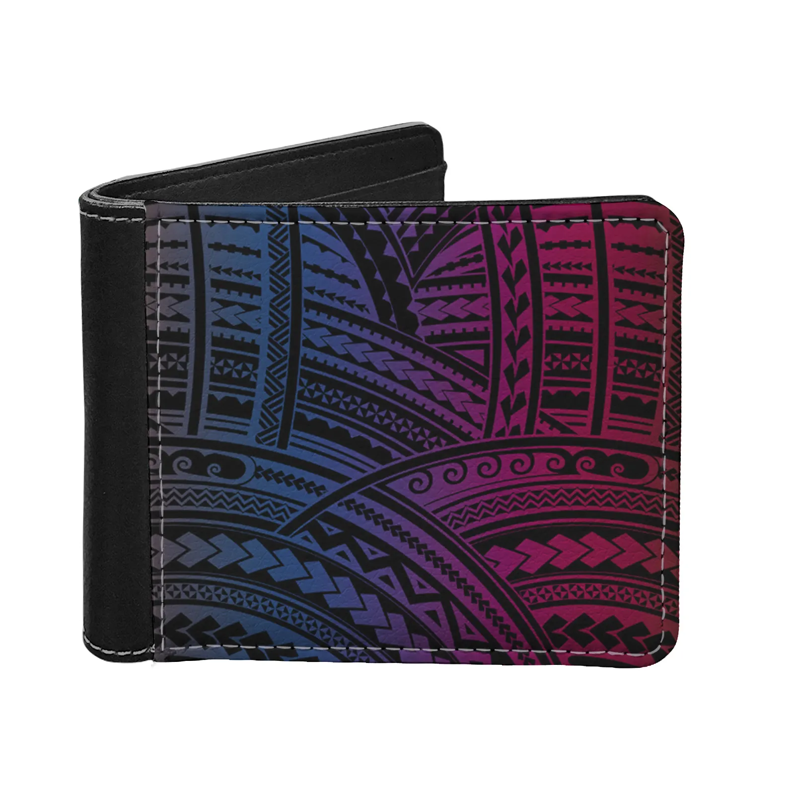 Gradient Polynesian Hawaiian Samoan Tribal Design Wallet Men Purse Slim Wallet with Money Clip Leather 4 Card Holder Pocket