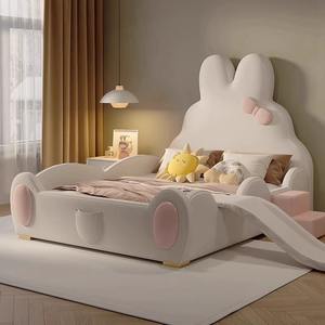 Letto Principessa dei Sogni Popolare, Mobili in Legno Massiccio a Forma di Coniglietto, Letti per Bambine con Ringhiera, Scivolo e Vano Portaoggetti - Product Image 3