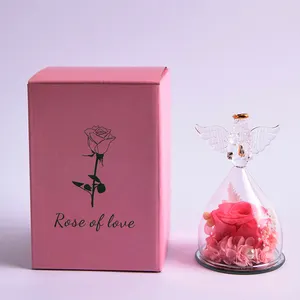 Echte Natürliche Rose Schöne Verzauberte Muttertags-Geschenkbox Dekor Ewige für ewige Rose konservierte Blume in Glaskuppel LED
