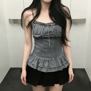 Polka Dot Ruffle Camisole Top V Neck Women <b>Spaghetti</b> <b>Strap</b> Slim Fit Tank Y2K Casual Sweet Versatile Summer Top - Product Image 1