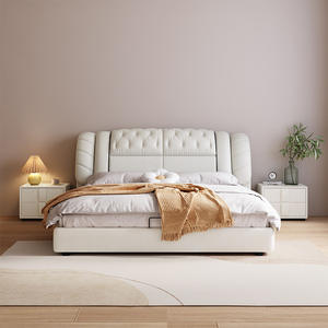<span class=keywords><strong>Lit</strong></span> de chambre à coucher moderne en bois réglable, luxueux et rembourré, taille double, king ou queen, au design épuré - Product Image 1