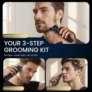 Kit de Recortadora de Barba 3 en 1 UFREE, 8000 RPM, Kit de Aseo Diario para Viajes para Hombres, Recortador Múltiple y Cabezales Intercambiables Fáciles, Recortadora de Vello Nasal - Product Image 4