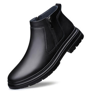 Botas de cuero genuino negras para hombre, sencillas, combinables con todo, cómodas, con cremallera lateral, informales, Zhongbang, novedad de otoño e invierno - Product Image 5
