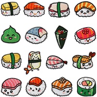 Patchs brodés thermocollants en polyester couleur personnalisée, motif cuisine japonaise, dessin animé, pour sac à sushi, vente chaude