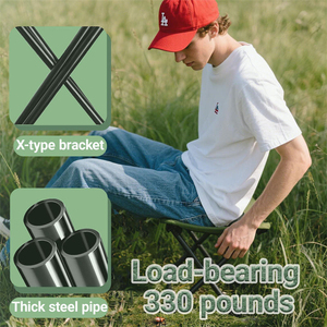 Foldable Outdoor <b>Stool</b> With Carry Bag Black Pu <b>Leather</b> Rectangular Design Lightweight Camping Chair Portable Minimalist Style - Product Image 2