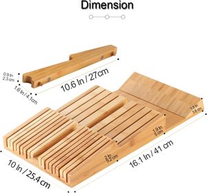 Bloc à couteaux en bambou pour tiroir, pour 16 couteaux (couteaux non inclus), organisateur de rangement détachable et lavable pour couverts de cuisine - Product Image 2